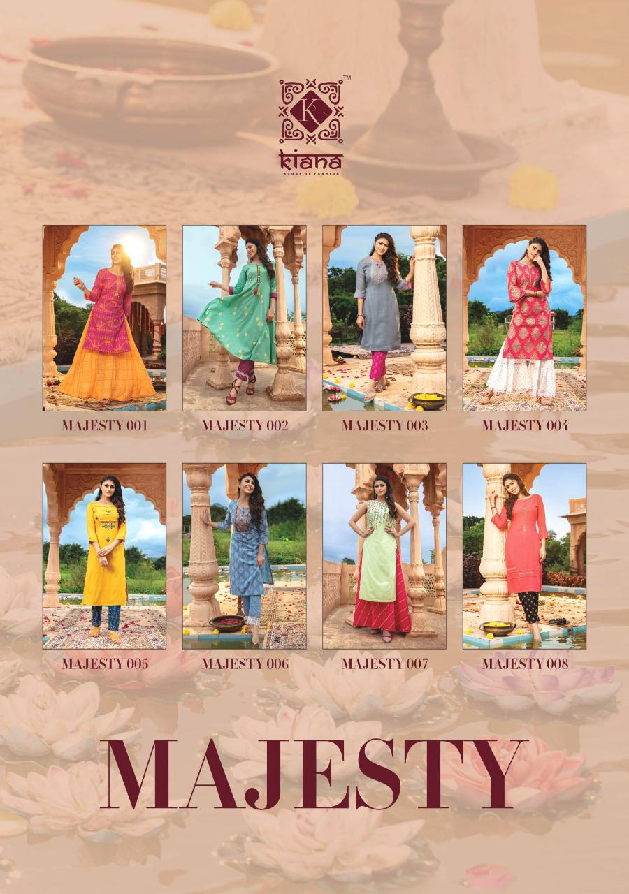 The Test of Premium Collection Kiana House of Fashion Majesty Reyon, Cotton flex, Cotton Jacquard With thread Work Designer Kurtis Collections